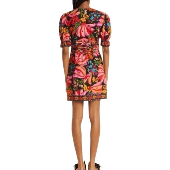 Farm Rio Vibrant Floral Print Bananas Deep V-Neck Puff Sleeve Mini Dress Small - Picture 3 of 9